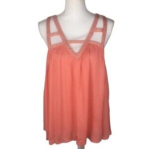 New Strappy Cage Tank Top Size Medium Salmon Flowy Lightweight Metallic Detail